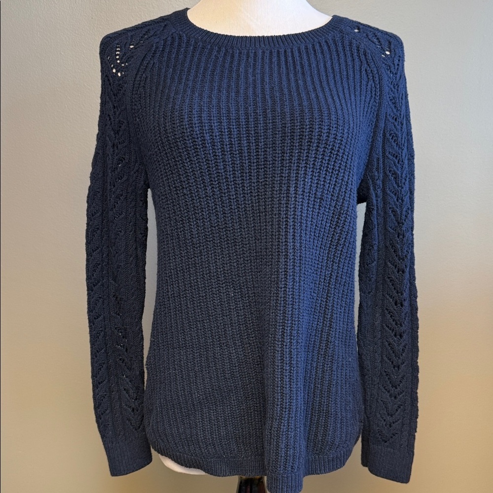 Ann Taylor LOFT Knit Sweater Navy Cotton Blend Long Sleeve S
